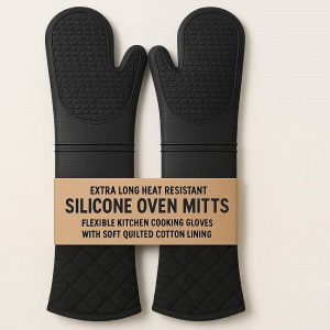 Extra Long Heat Resistant Silicone Oven Mitts Flexible Kitchen Cooking Gloves With Soft Quilted Cotton Lining Pack