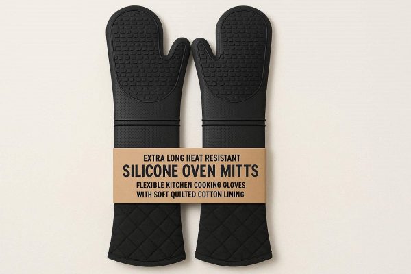 Extra Long Heat Resistant Silicone Oven Mitts Flexible Kitchen Cooking Gloves With Soft Quilted Cotton Lining Pack