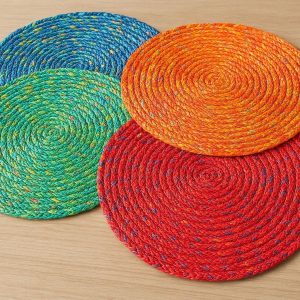 Round Braided Polypropylene Place Mats Colorful Heat Resistant Dining Table Mats Washable Indoor Outdoor Woven Mats
