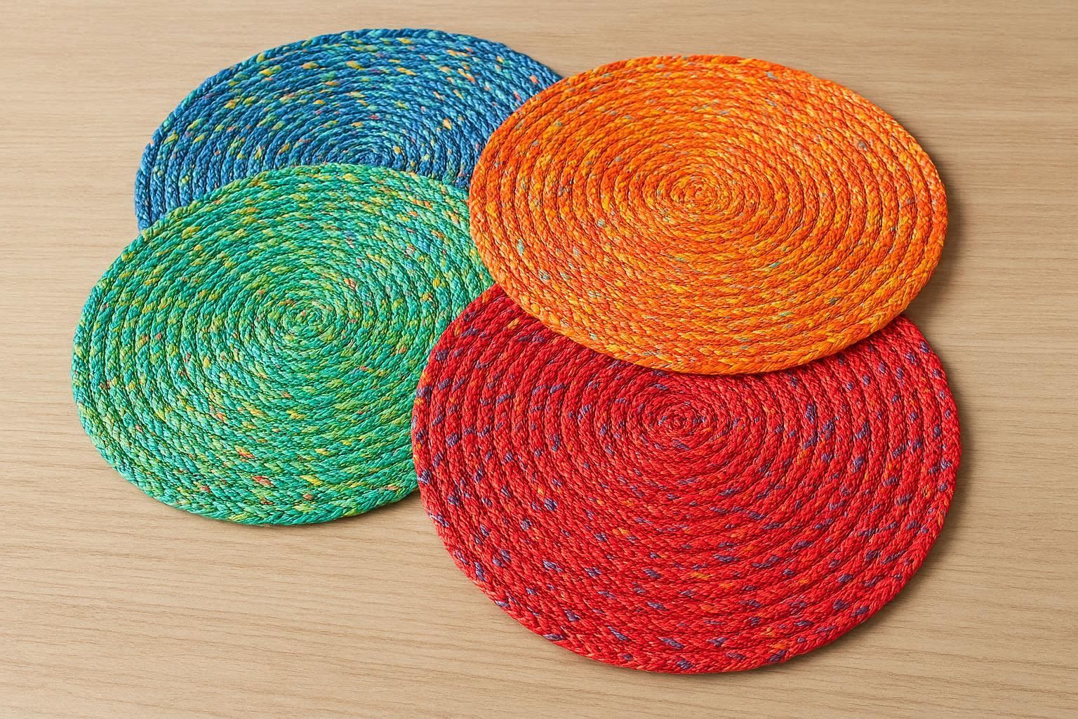 Round Braided Polypropylene Place Mats Colorful Heat Resistant Dining Table Mats Washable Indoor Outdoor Woven Mats - Image 1