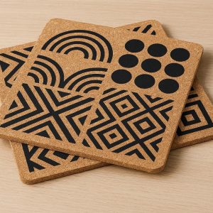 Thick Natural Cork Base Place Mats Heat Insulated Kitchen Dining Table Mats Eco Friendly Geometric Print Protectors