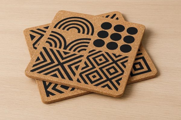 Thick Natural Cork Base Place Mats Heat Insulated Kitchen Dining Table Mats Eco Friendly Geometric Print Protectors