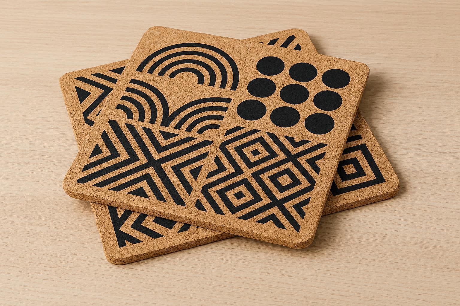 Thick Natural Cork Base Place Mats Heat Insulated Kitchen Dining Table Mats Eco Friendly Geometric Print Protectors - Image 1