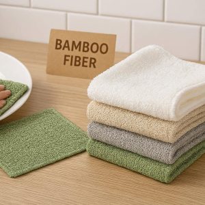 Natural Bamboo Fiber Kitchen Dish Cloths Odor Free Absorbent Cleaning Rags Eco Friendly Heavy Duty Scrubbing Towels