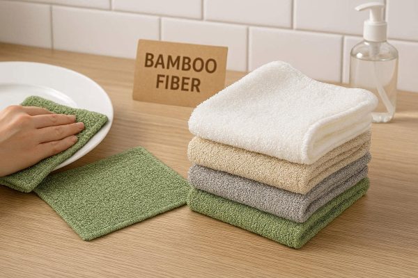 Natural Bamboo Fiber Kitchen Dish Cloths Odor Free Absorbent Cleaning Rags Eco Friendly Heavy Duty Scrubbing Towels