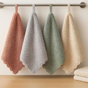 Thick Coral Fleece Kitchen Hand Towels Hanging Loop Absorbent Dish Cloths Ultra Soft Coral Velvet Wiping Rags