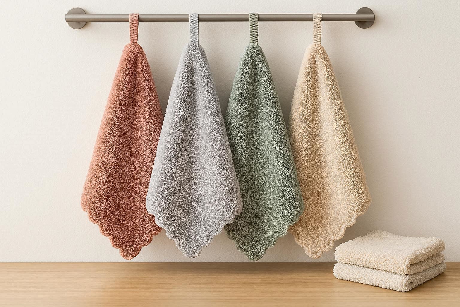 Thick Coral Fleece Kitchen Hand Towels Hanging Loop Absorbent Dish Cloths Ultra Soft Coral Velvet Wiping Rags - Image 1