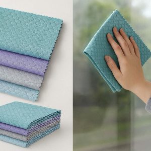 Lint Free Fish Scale Glass Cleaning Cloths Professional Window Polishing Rags Microfiber Mirror Wiping Towels Pack
