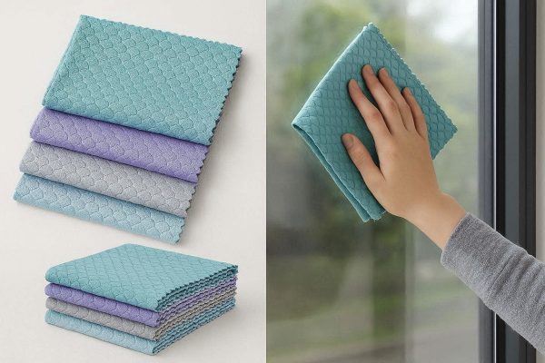 Lint Free Fish Scale Glass Cleaning Cloths Professional Window Polishing Rags Microfiber Mirror Wiping Towels Pack