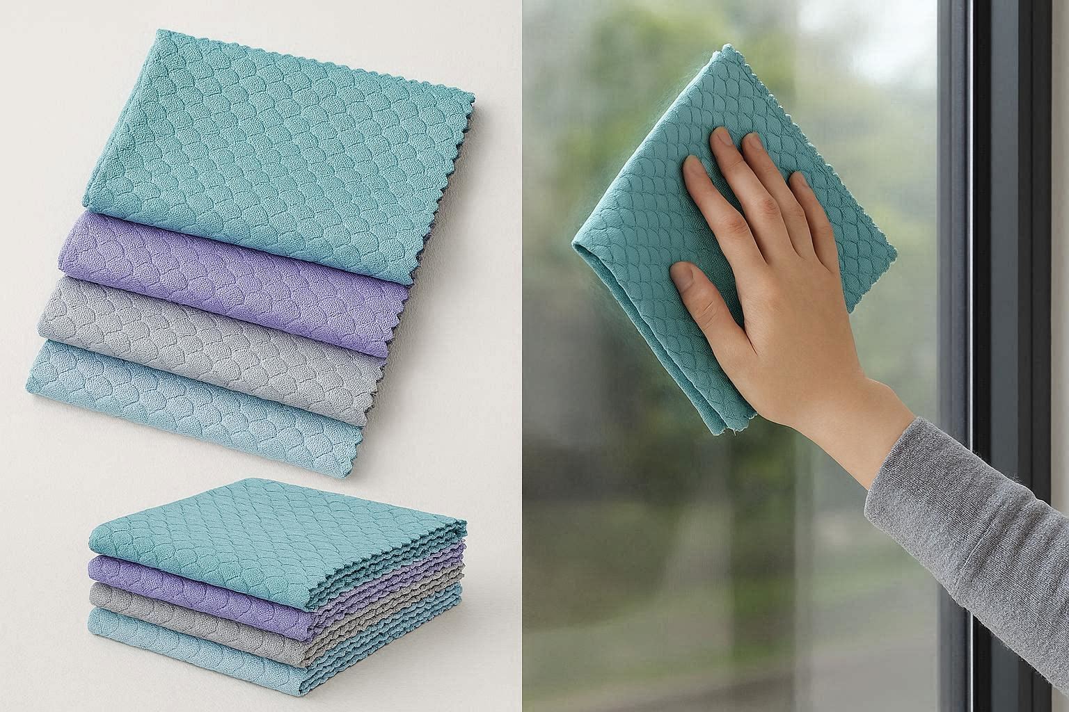 Lint Free Fish Scale Glass Cleaning Cloths Professional Window Polishing Rags Microfiber Mirror Wiping Towels Pack - Image 1