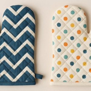 Thick Quilted Cotton Oven Mitts Classic Heat Resistant Kitchen Baking Gloves With Cute Printed Geometric Patterns Pair