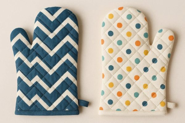 Thick Quilted Cotton Oven Mitts Classic Heat Resistant Kitchen Baking Gloves With Cute Printed Geometric Patterns Pair