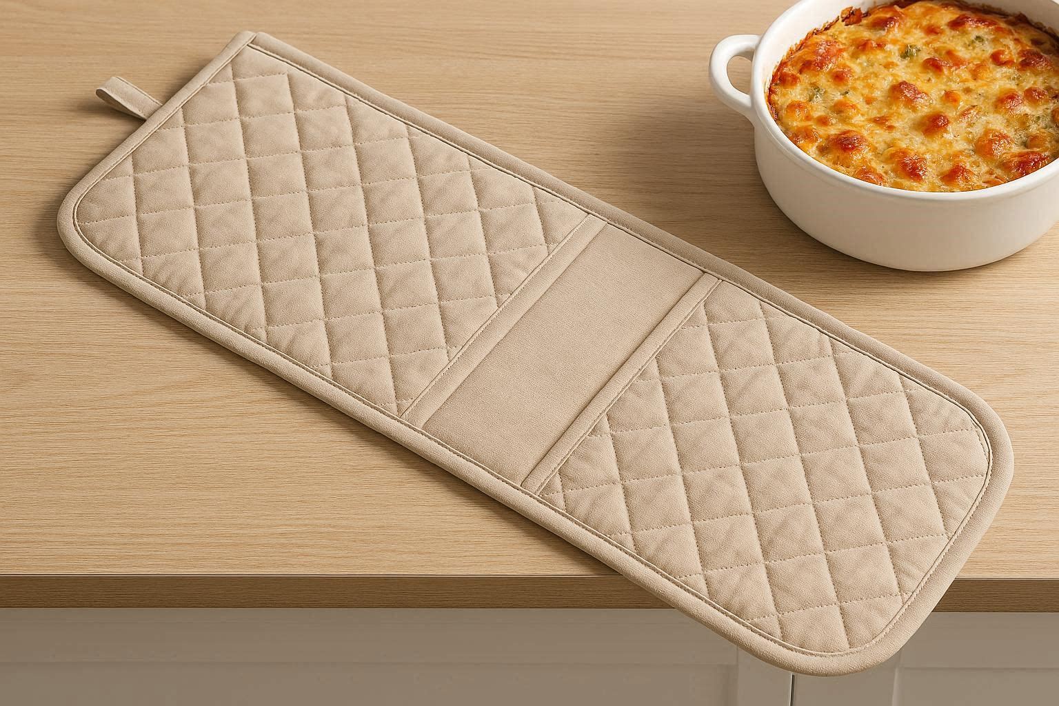 Dual Pocket Cotton Oven Mitt Long Kitchen Heat Resistant Baking Pot Holder Runner For Hot Casserole Dishes - Image 1
