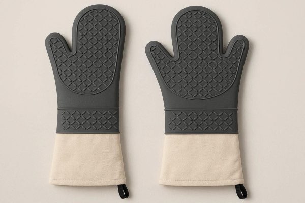 Waterproof Silicone Oven Mitts Heat Resistant Kitchen Cooking Gloves With Long Canvas Cuffs For Home Baking Pair