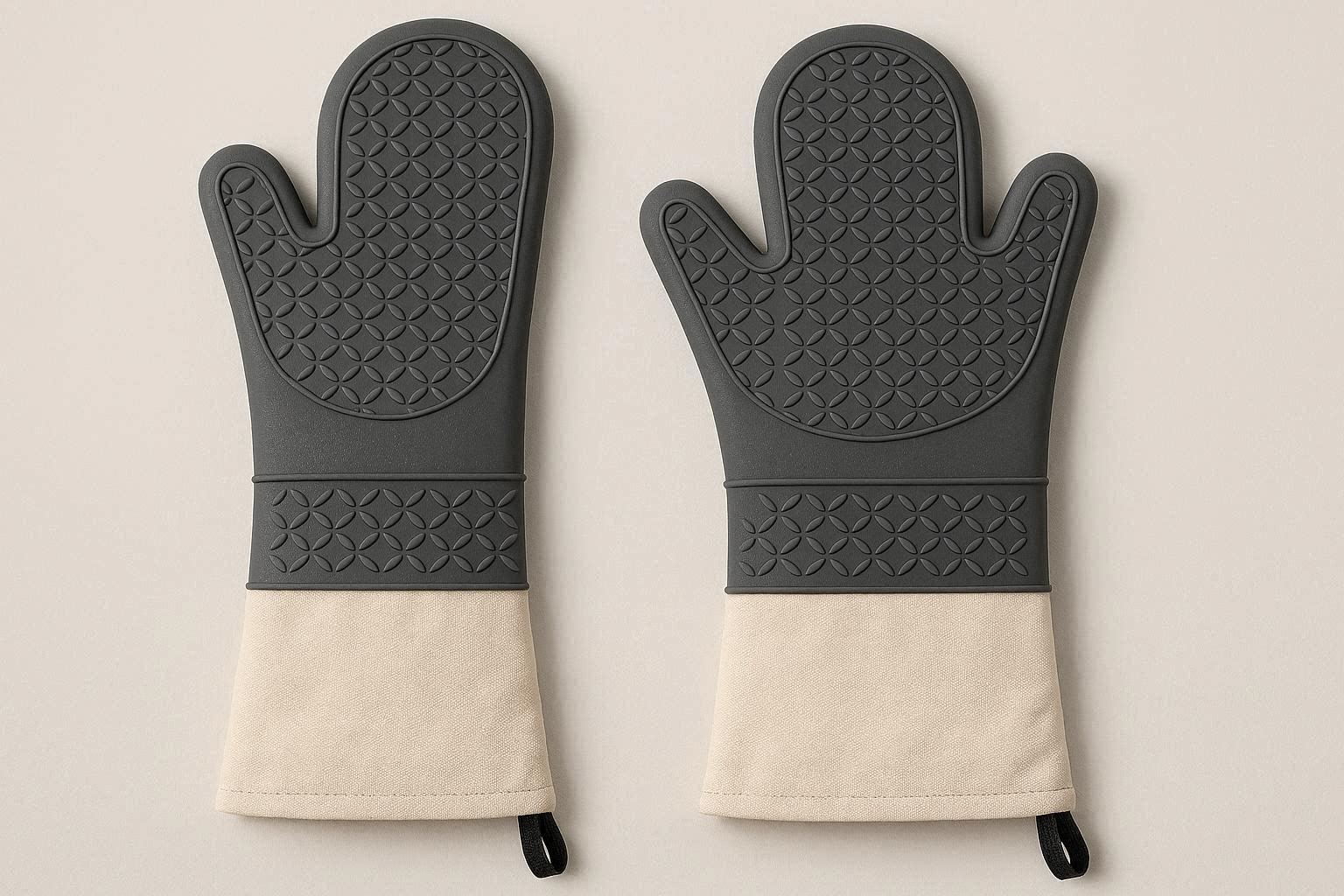 Waterproof Silicone Oven Mitts Heat Resistant Kitchen Cooking Gloves With Long Canvas Cuffs For Home Baking Pair - Image 1