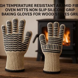 High Temperature Resistant Aramid Fiber Oven Mitts Non Slip Silicone Grip Baking Gloves For Wood Stoves Grill