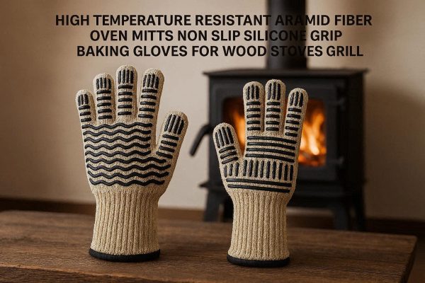 High Temperature Resistant Aramid Fiber Oven Mitts Non Slip Silicone Grip Baking Gloves For Wood Stoves Grill