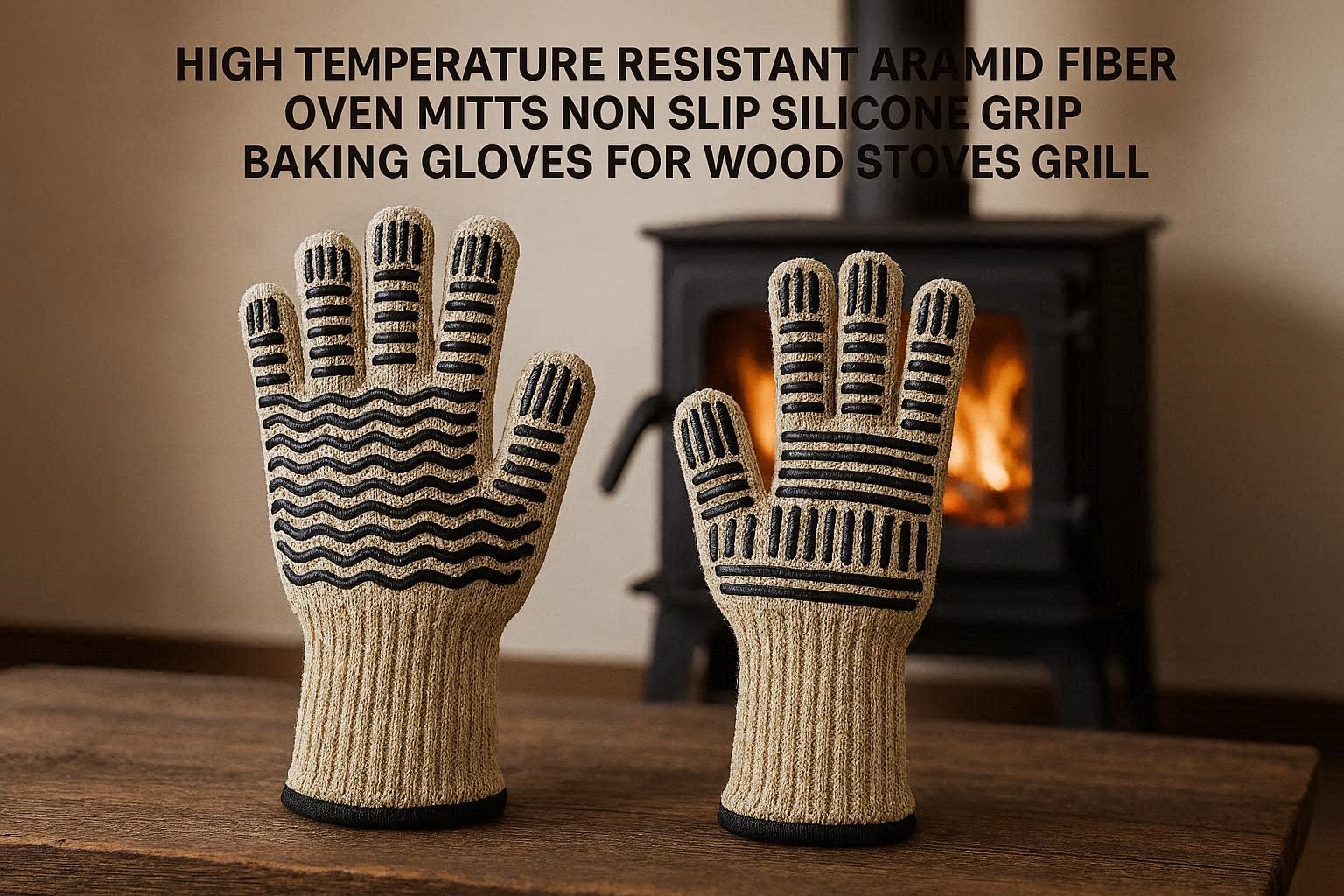 High Temperature Resistant Aramid Fiber Oven Mitts Non Slip Silicone Grip Baking Gloves For Wood Stoves Grill - Image 1