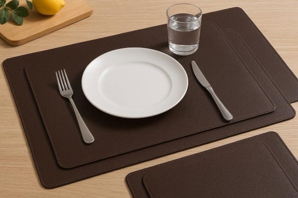 Washable Faux Leather Place Mats Heat Resistant Waterproof Kitchen Dining Table Mats Non Slip Stain Resistant Set