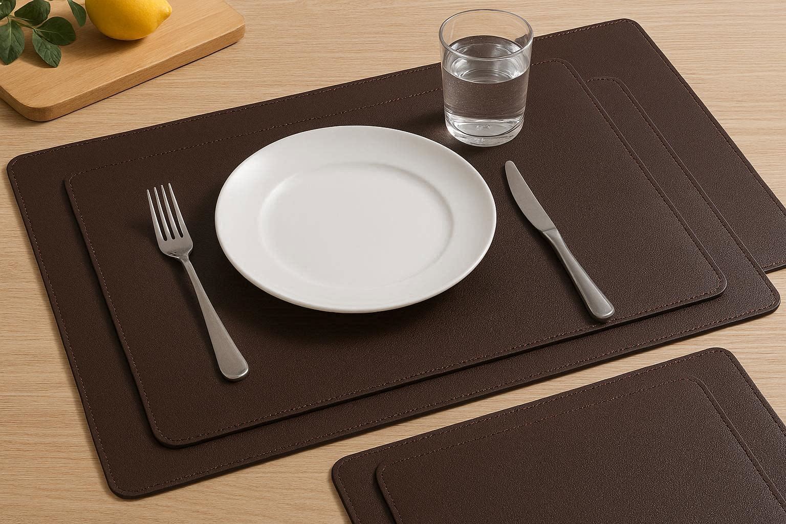 Washable Faux Leather Place Mats Heat Resistant Waterproof Kitchen Dining Table Mats Non Slip Stain Resistant Set - Image 1